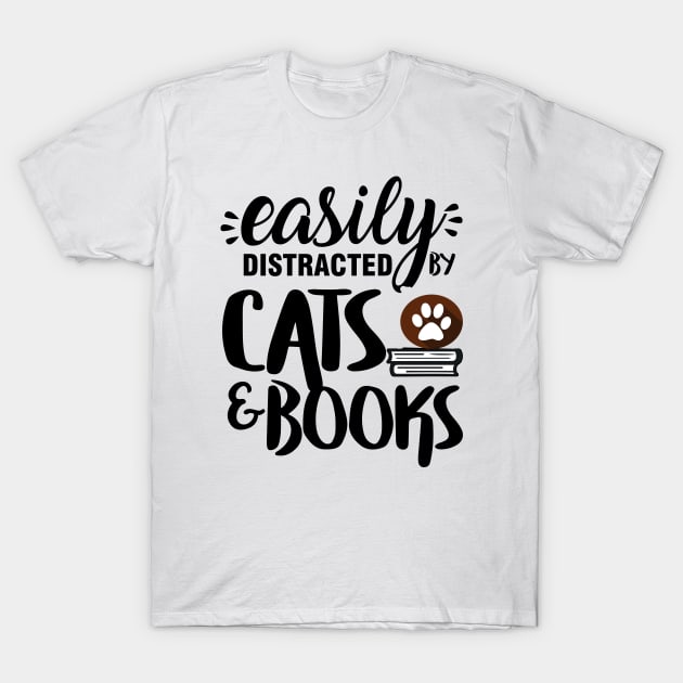 Easily Distracted by Cat & Books For Males T-Shirt by CREATIVITY88